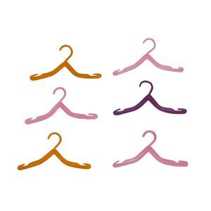 Miniature Plastic Hangers Doll Clothes Lot Of 6 Pink Orange & Purple 3" Barbie